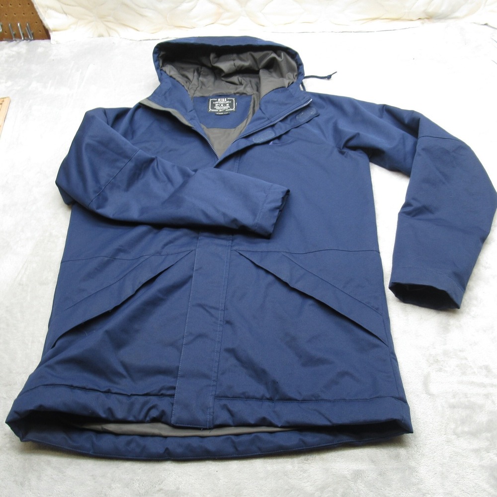 Nike Jacket Men Medium Navy Pockets StormFIT Hood Insulated Windrunner Long Coat